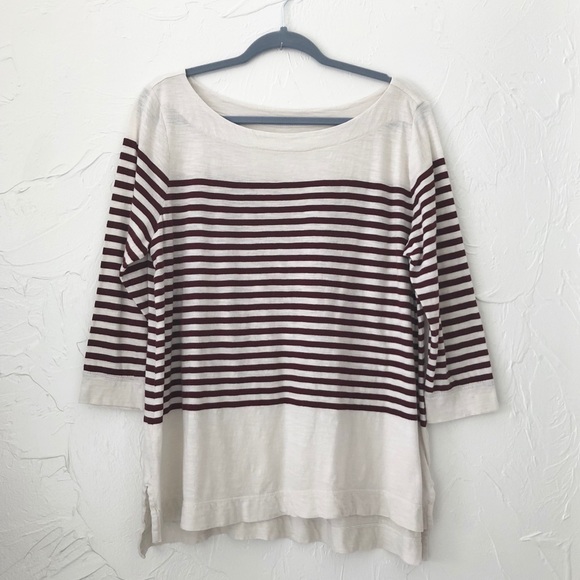 LOFT Tops - LOFT Boatneck Burgundy Stripe 3/4 Sleeve Tee